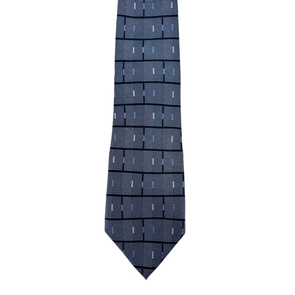 Umberto Bossi Roma Milano Mens Silk Tie Blue Geometric Hand Made Italy 60"x3.75"